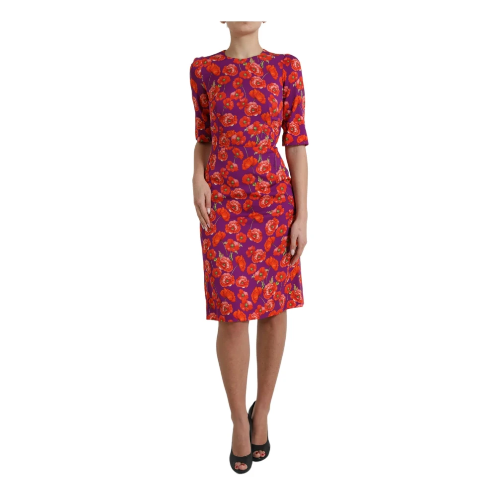 Dolce & Gabbana Women's Multicolor Midi Dresses,, Floral Print Silk Charmeuse Dress 3XS