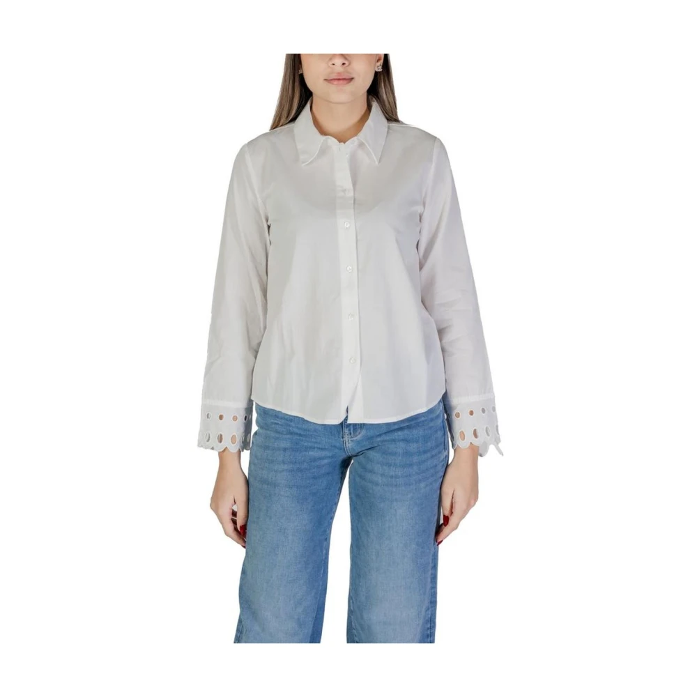 Jacqueline De Yong Women's White Eyelet Cuff Long Sleeve Blouse