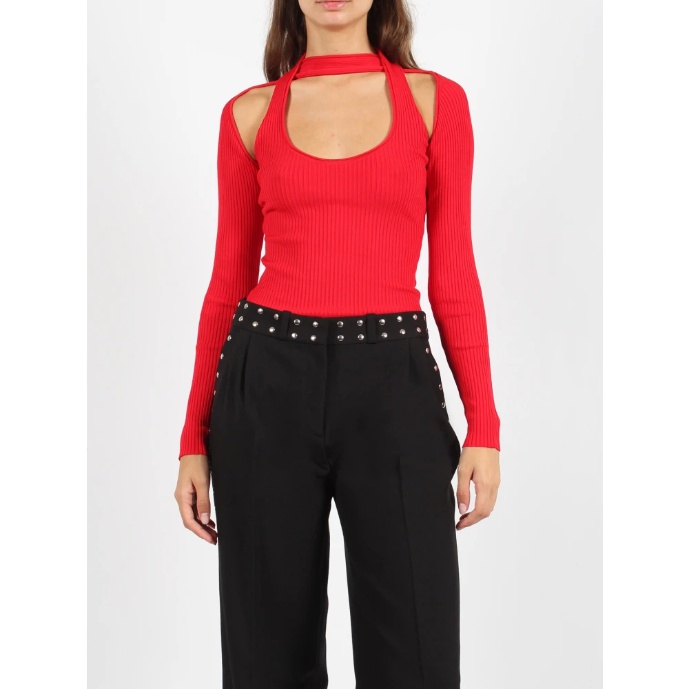 Coperni Geribbeld Viscose Cut-Out Top Red Dames