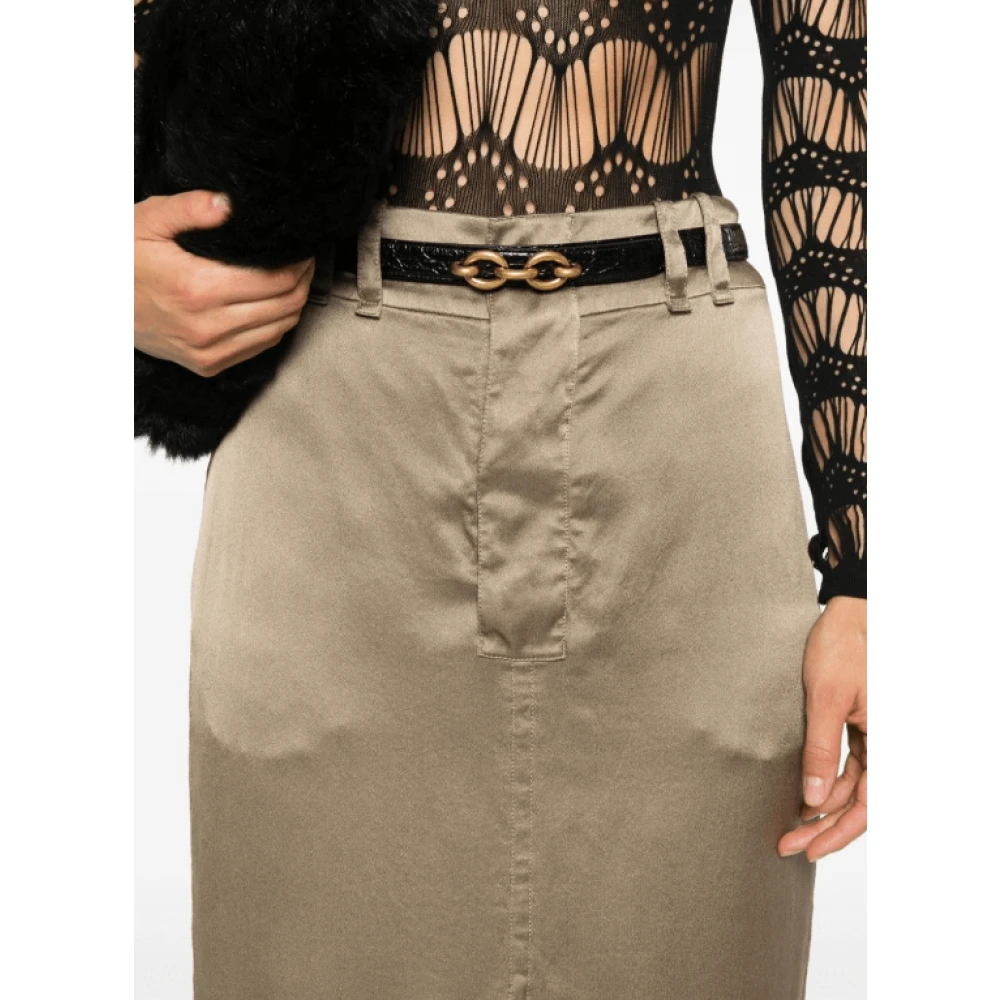 Saint Laurent Taupe Zijden Pencil Rok Beige Dames