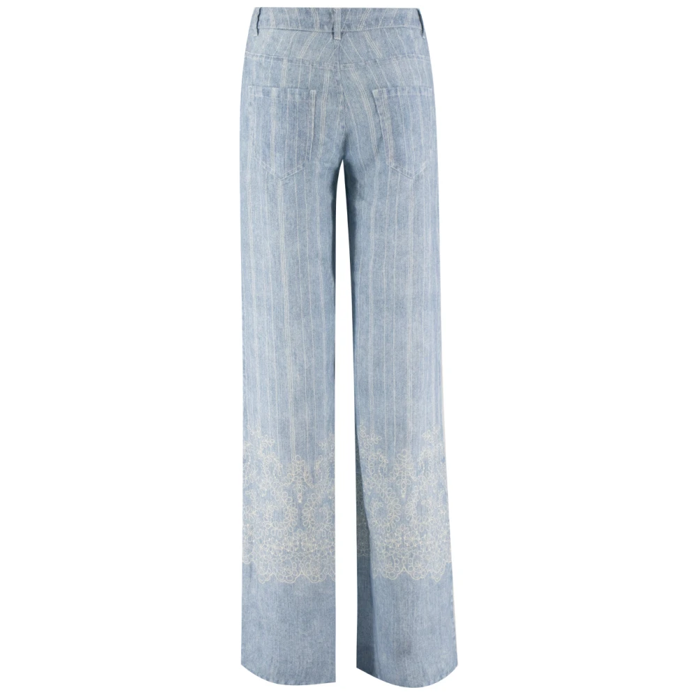 Ermanno Scervino Gestreepte linnen broek met kanten details Blue Dames