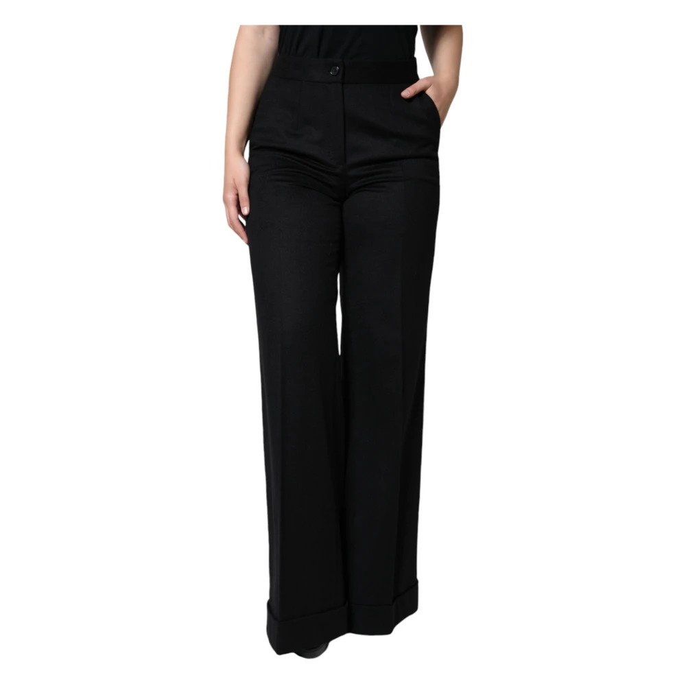 Dolce & Gabbana Women's Black Wide Trousers, 3XS, High Waist Trousers