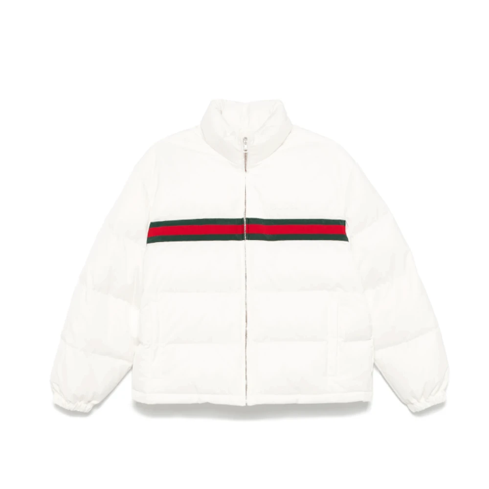 Gucci Witte Pufferjas met Geborduurd Logo White Dames