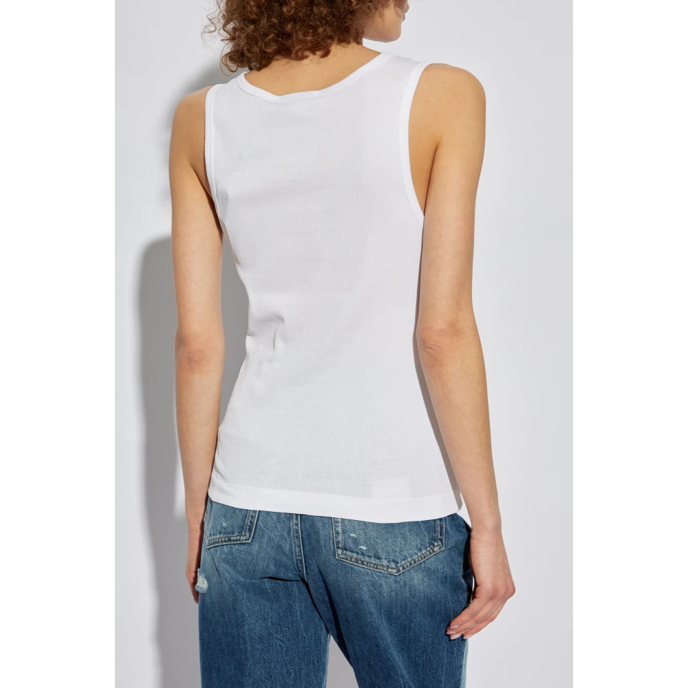Dolce & Gabbana Geribbelde top met logo-vormige applicatie White Dames