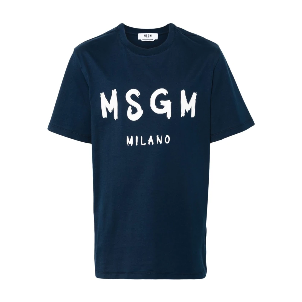 Msgm Blauwe Logo Print T-shirts en Polos Blue Heren