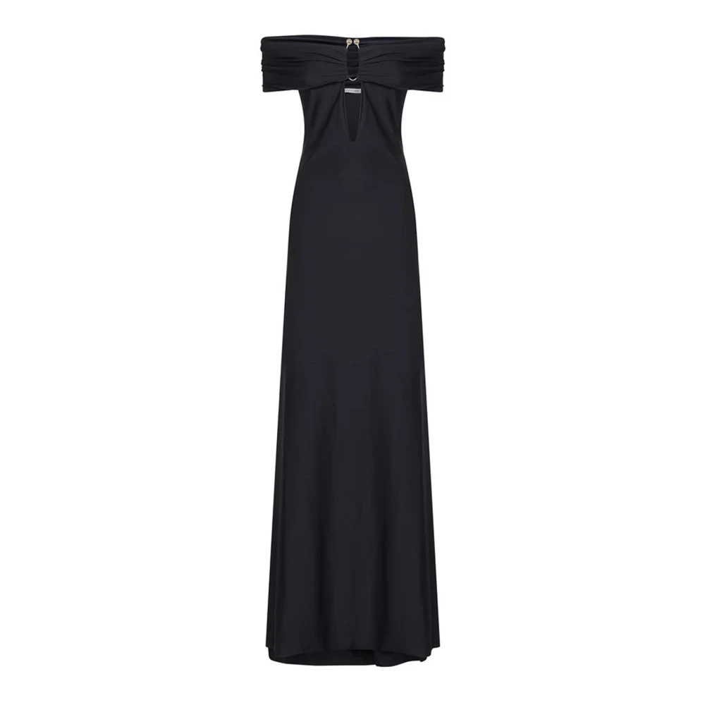 Amen Zwarte Gedrapeerde Jurk met Off-Shoulder Detail Black Dames