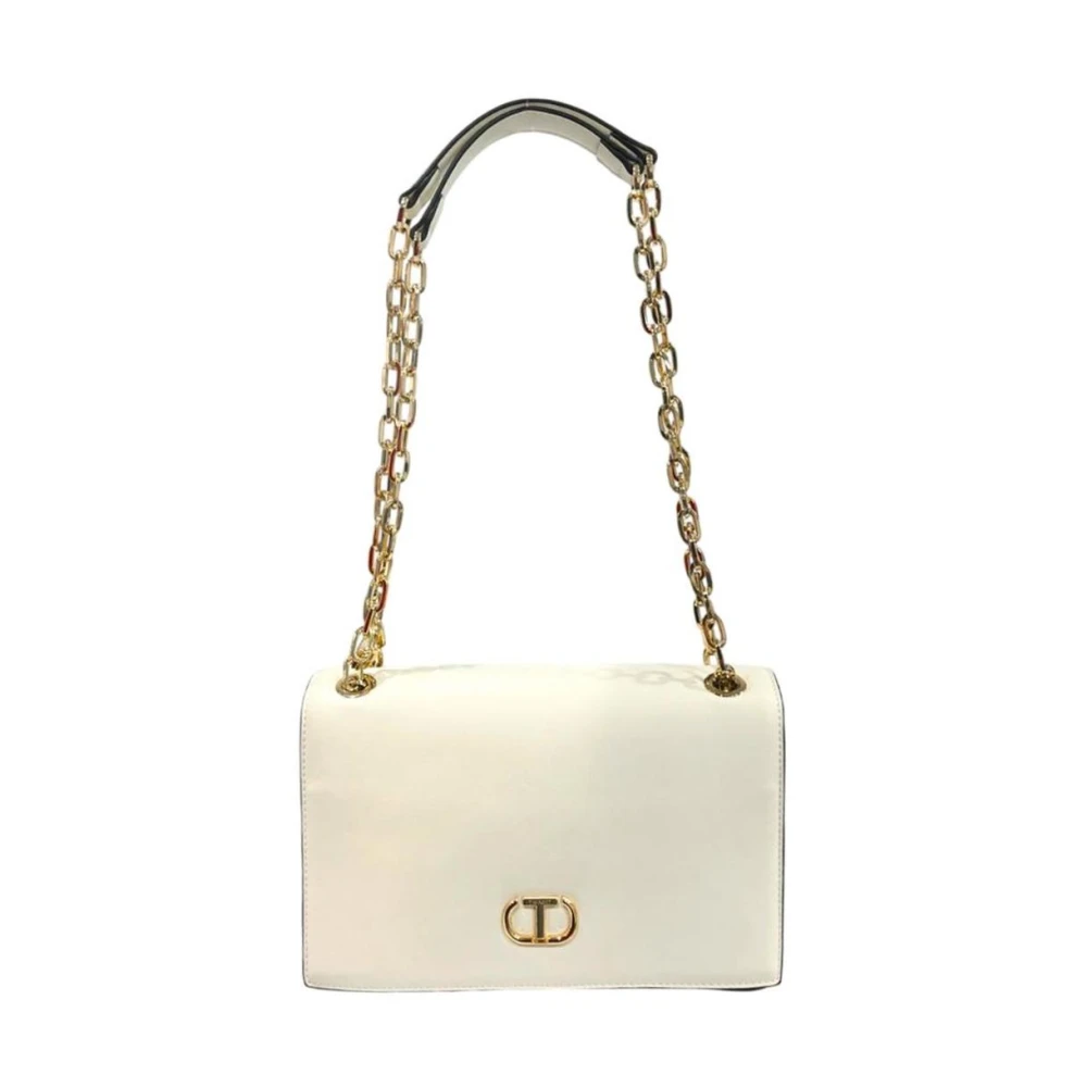 Twinset Leather Shoulder Bag With Chain Strap - Female - Shoulder Bags - White - One Size - Bags