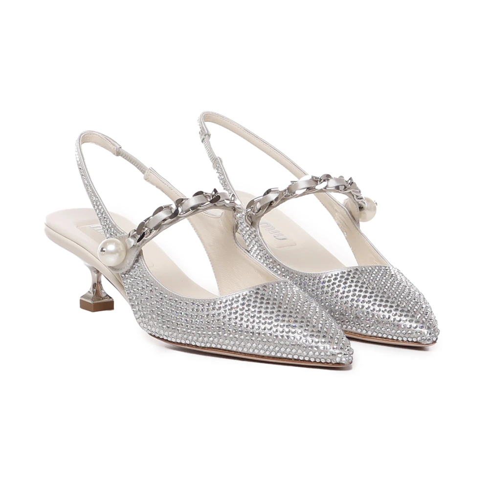 Miu Zilveren Slingback Hakken met Strass Gray Dames