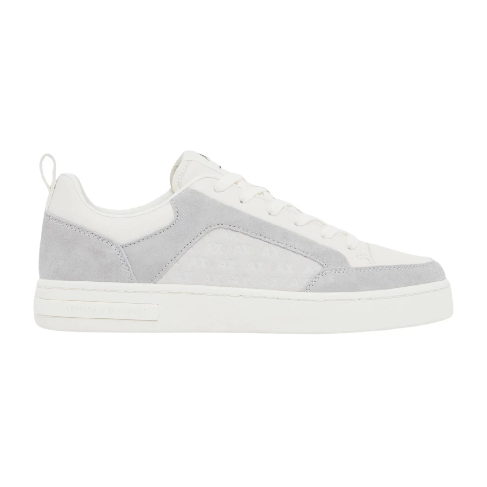 Armani Exchange , Sneakers, Male, White, 8 Uk, Trainers In Suede With All-Over Logo And Rubber Sole