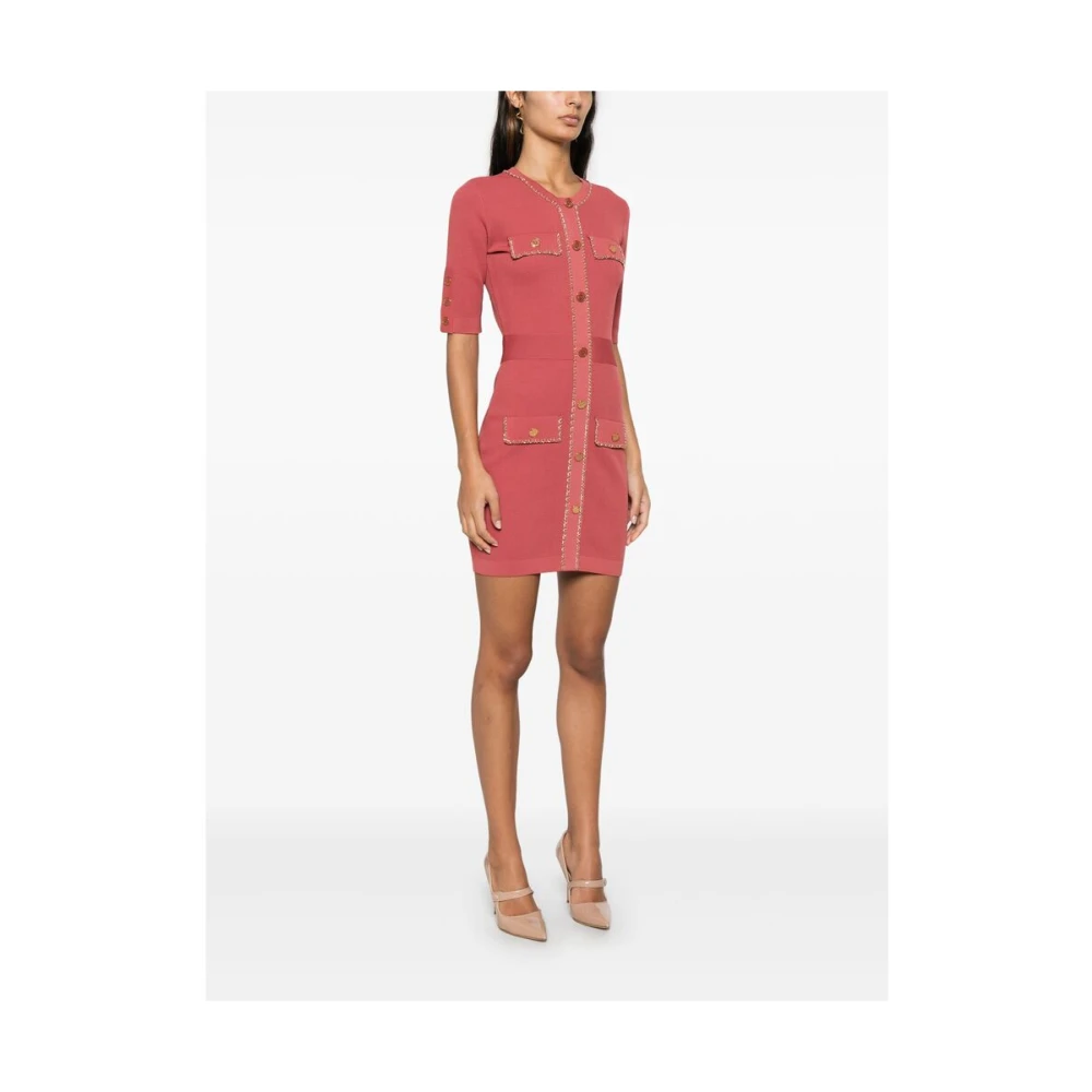 Elisabetta Franchi Roestbruine Gebreide Jurk Ketting-Link Trim Brown Dames
