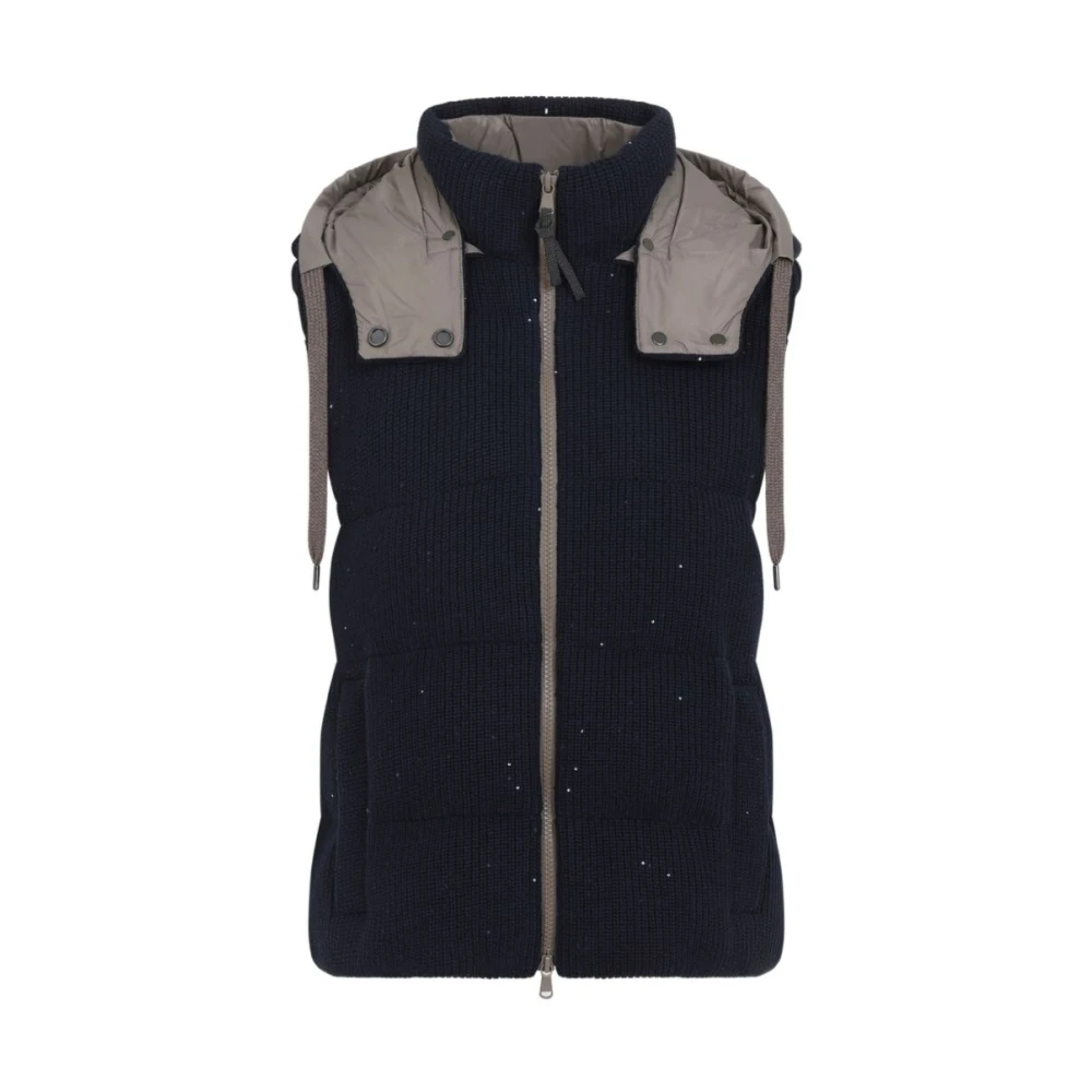 Brunello Cucinelli Blue Waistcoats, Female, S, Hooded Zip Vest