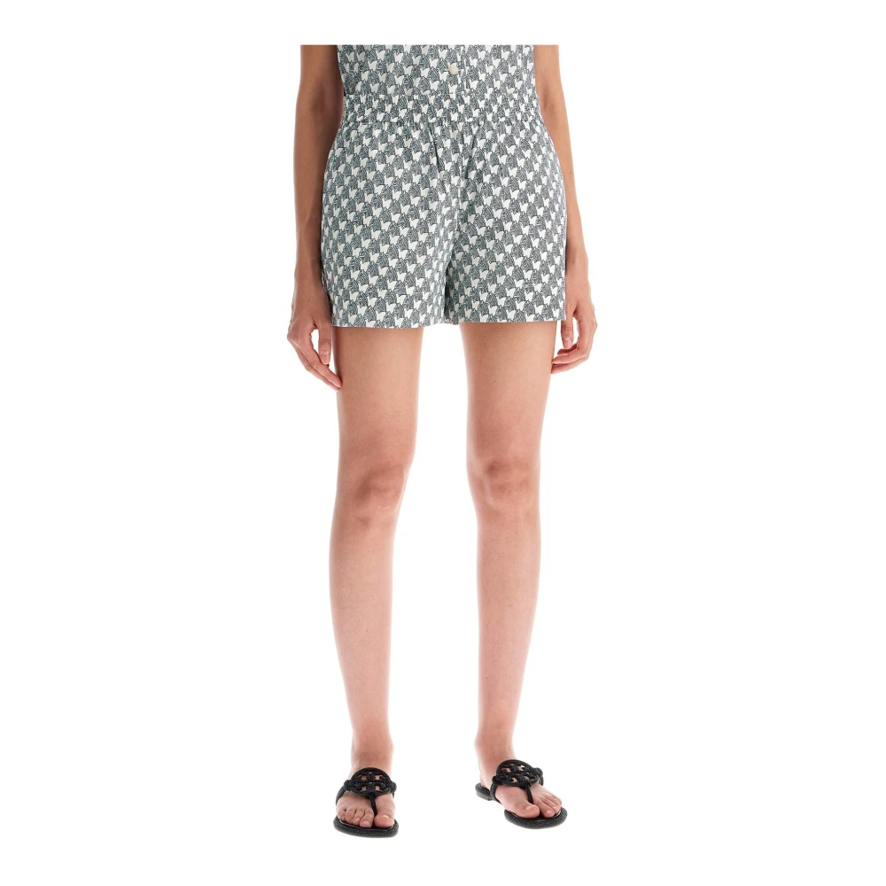 TORY BURCH Zebra Print Poplin Shorts Blue Dames