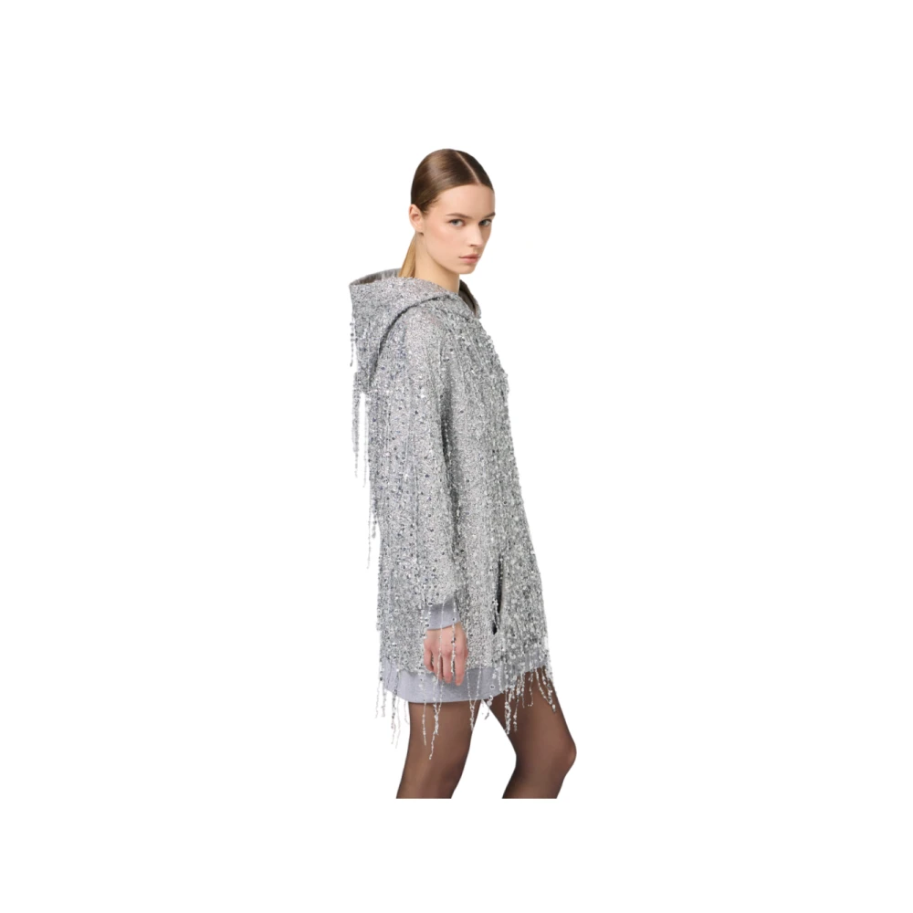 Elisabetta Franchi Geborduurde Pailletten Franje Hoodie Jurk Gray Dames