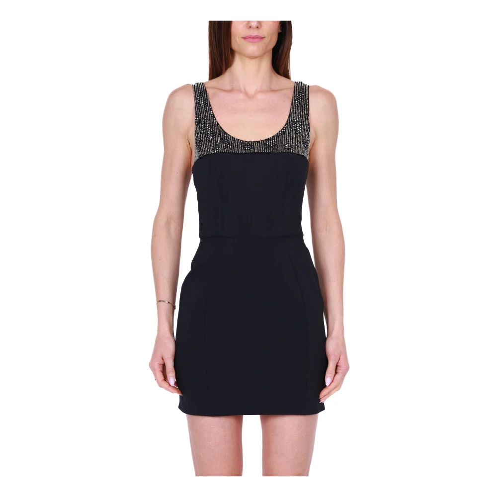 Elisabetta Franchi Zwarte Crêpe en Tule Jurk met Strass Black Dames