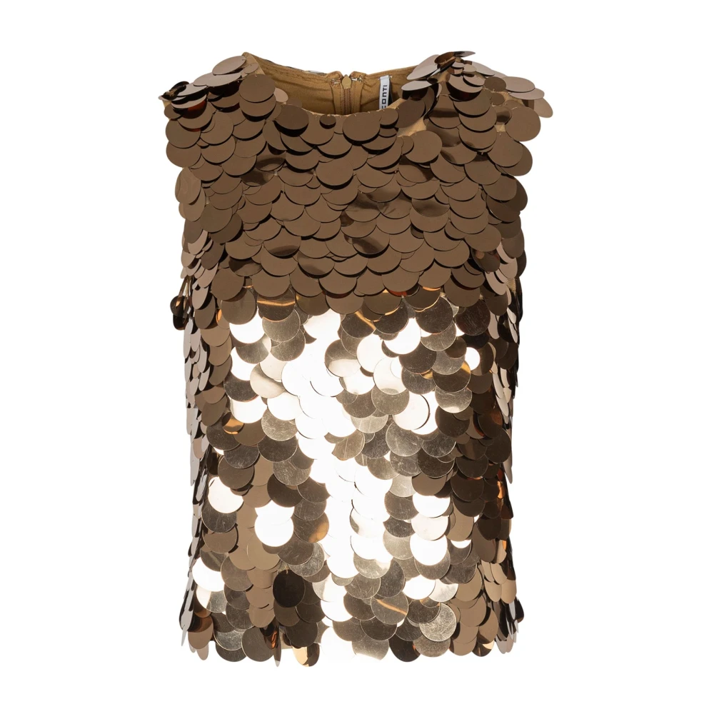 Liviana Conti Mouwloze top met pailletten en ritssluiting Brown Dames