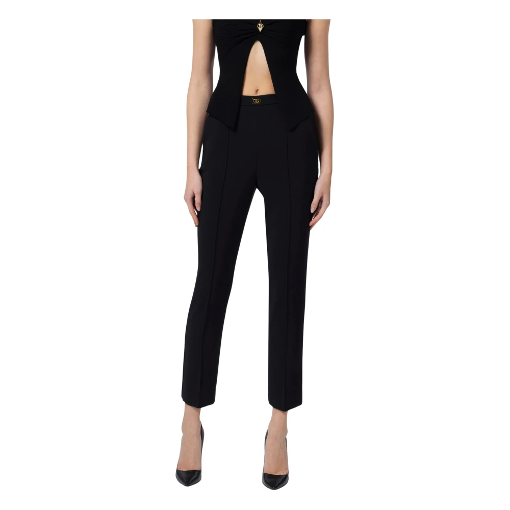 Elisabetta Franchi Zwarte Stretch Crepe Broek Black Dames