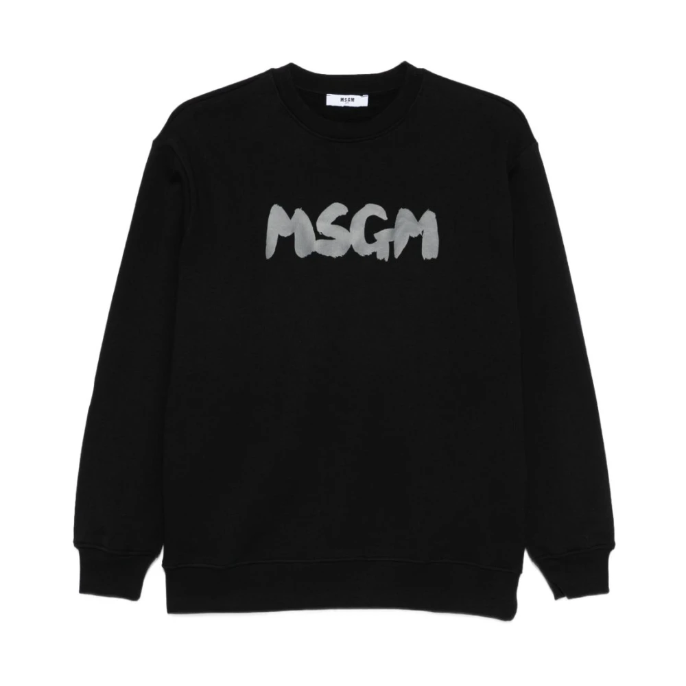 Msgm Boys Black Kids Sweatshirts, 8 Y, Graphic Print Crew Neck Jumper