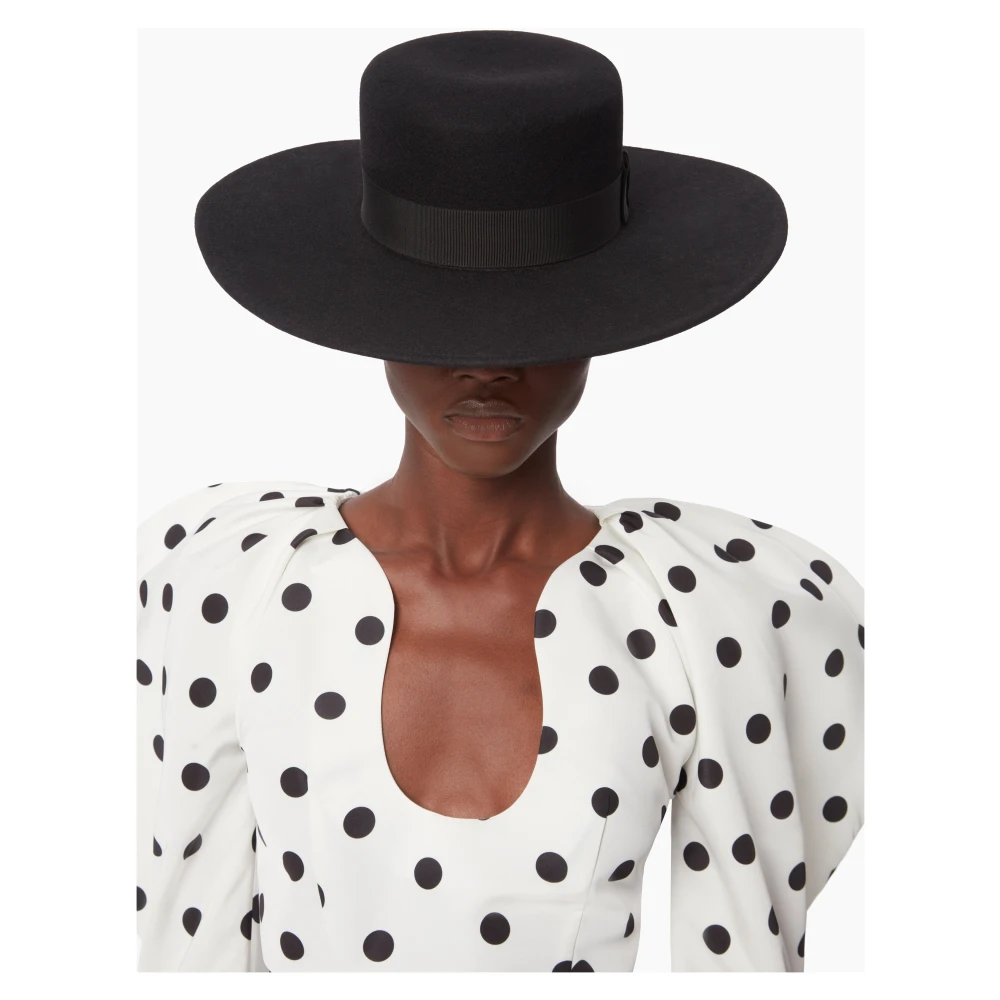 Nina Ricci Zwarte Viltwol Boater Hoed Black Dames