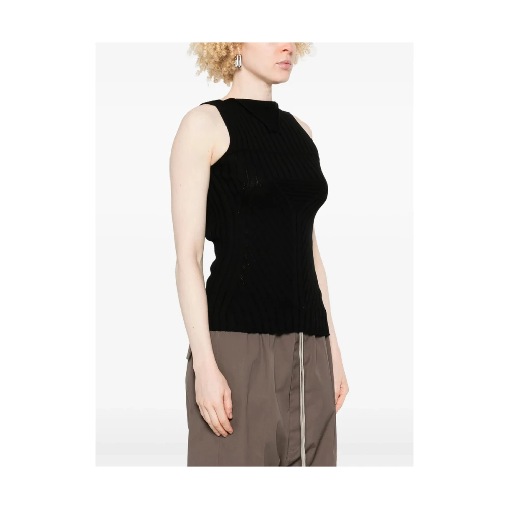 Rick Owens Zwarte Gedrapeerde Hoge Nek Mouwloze Top Black Dames