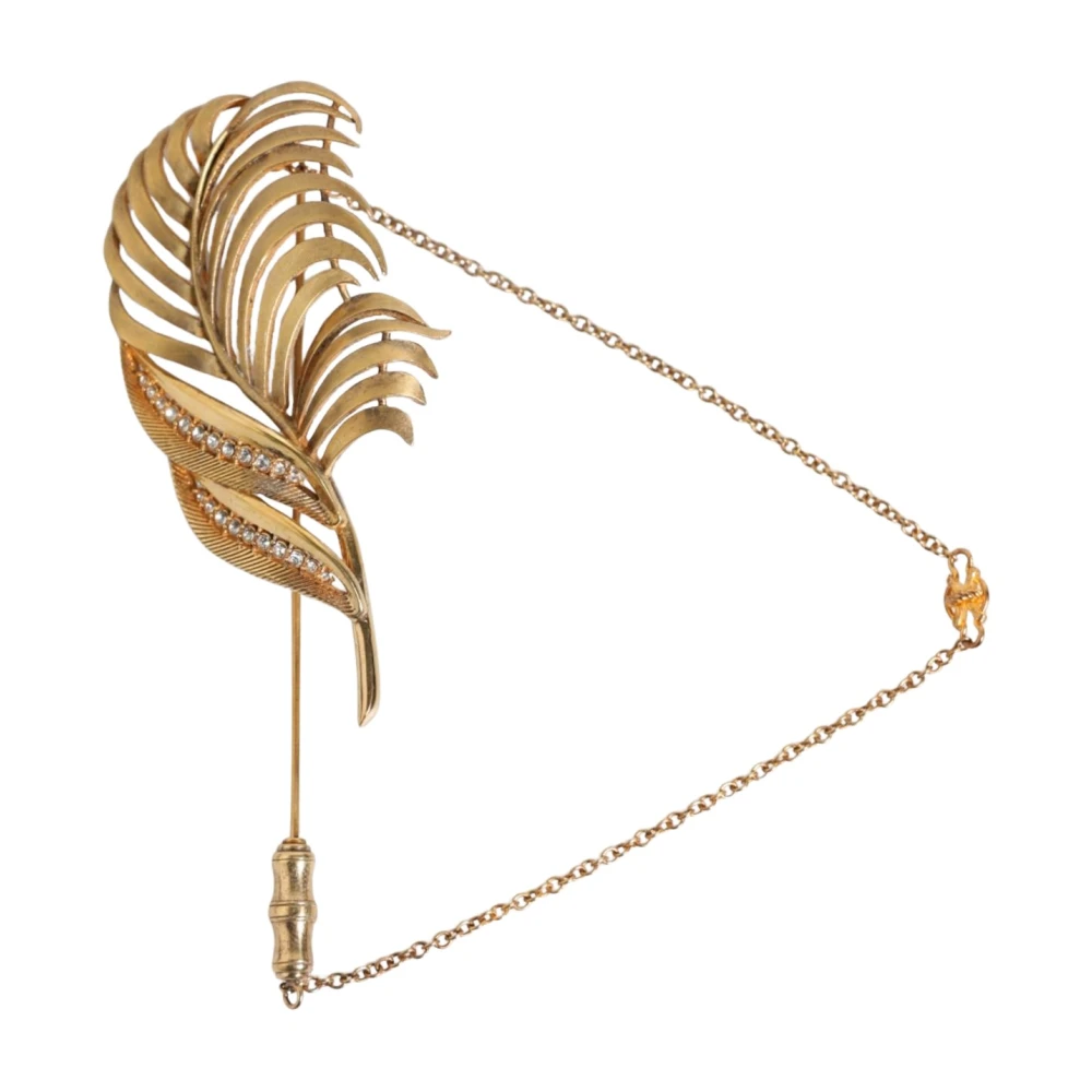 Dolce & Gabbana Gold Sterling Silver925 Leaf Embellished Lapel Pin Brooch - Image 2