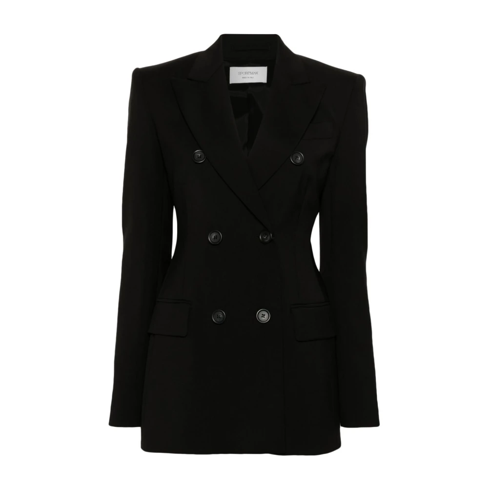 SPORTMAX Zwarte Wollen Blazer Double-Breasted Jas Black Dames