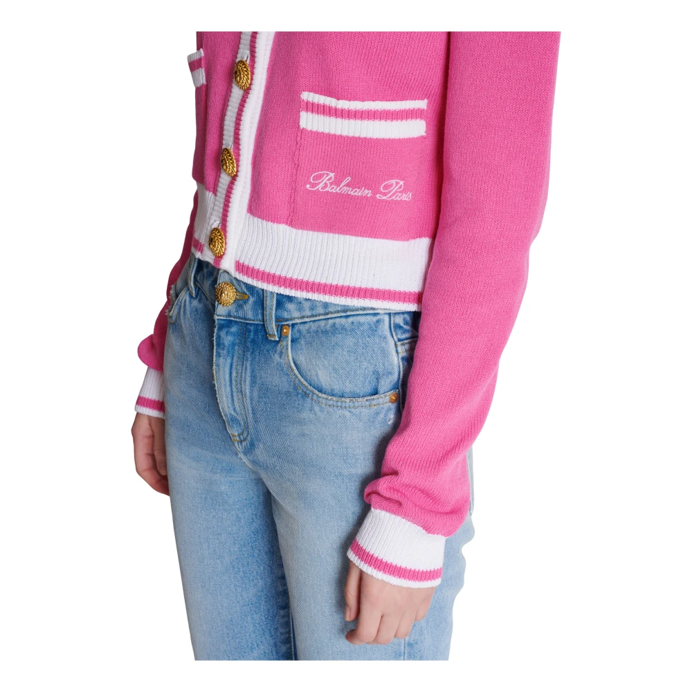 Balmain Handtekening gebreide vest Pink Dames