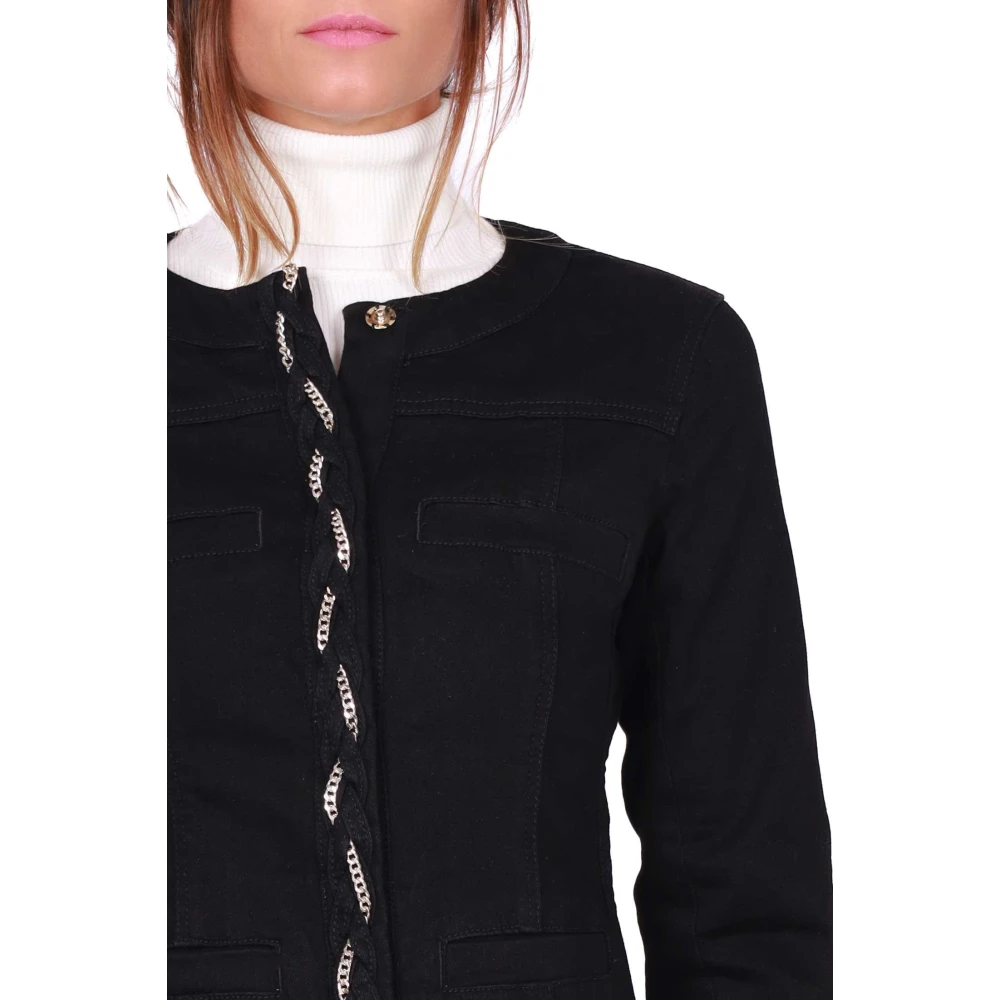 Liu Jo Zwarte denim jas met vlechtdetail Black Dames