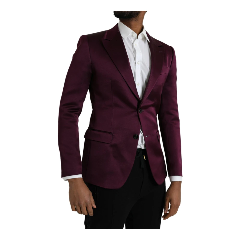 Dolce & Gabbana Maroon Zijden Blazer Jas Slim Fit Brown Heren