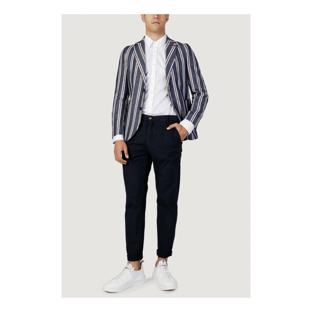 Mulish Blauwe Gestreepte Knoopsluiting Blazer Blue Heren