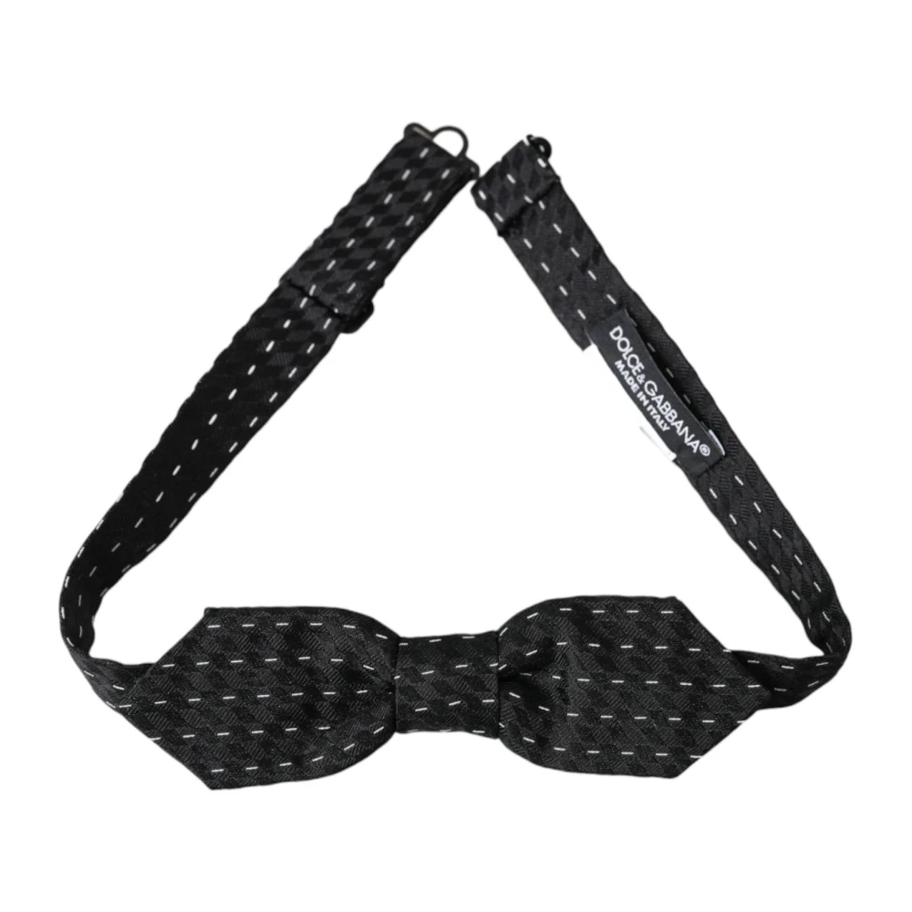 Dolce & Gabbana , Bow Ties, Male, Black, One Size, Black White Silk Men's Bow Tie - Image 3