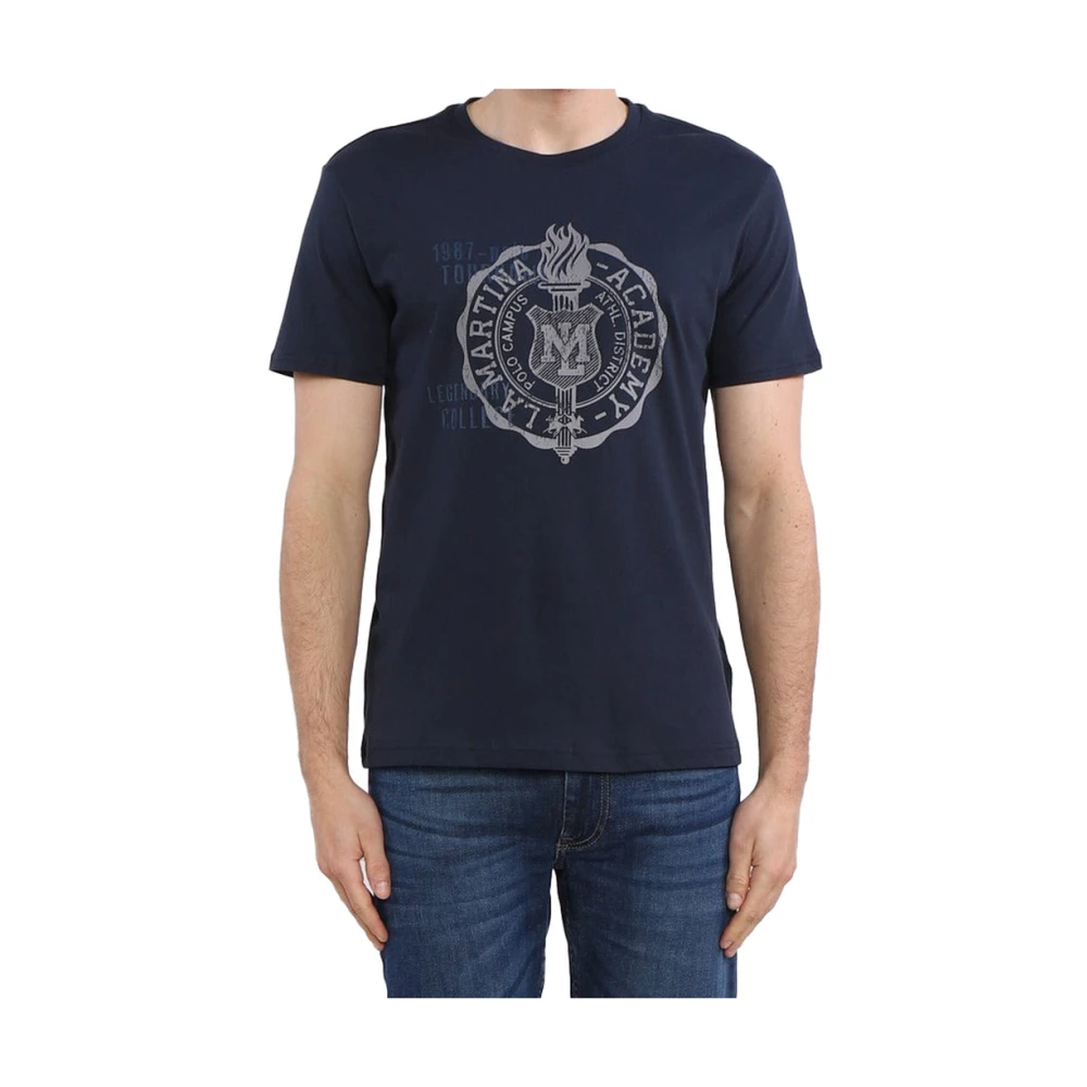 LA MARTINA Blauw Katoenen Grafische Print T-shirt Blue Heren