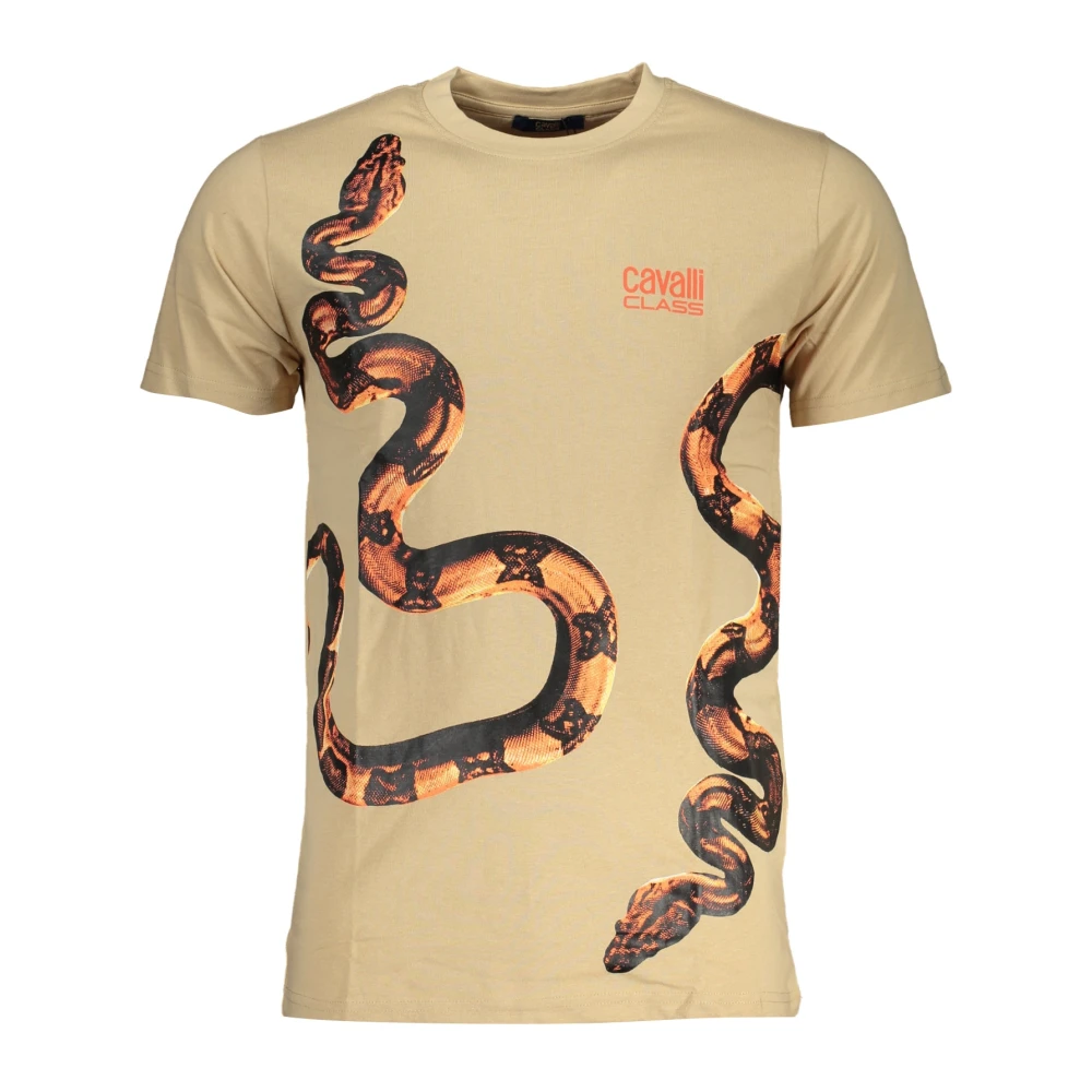 Cavalli Class Korte Mouw Logo Print T-Shirt Beige Heren