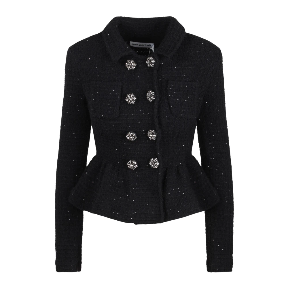 Self Portrait Paillet Peplum Jas met Tweed Constructie Black Dames