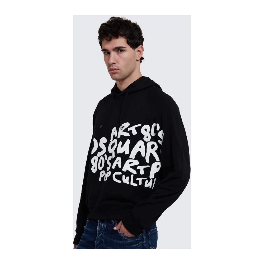 Dsquared2 Zwarte katoenen hoodie met logo Black Heren