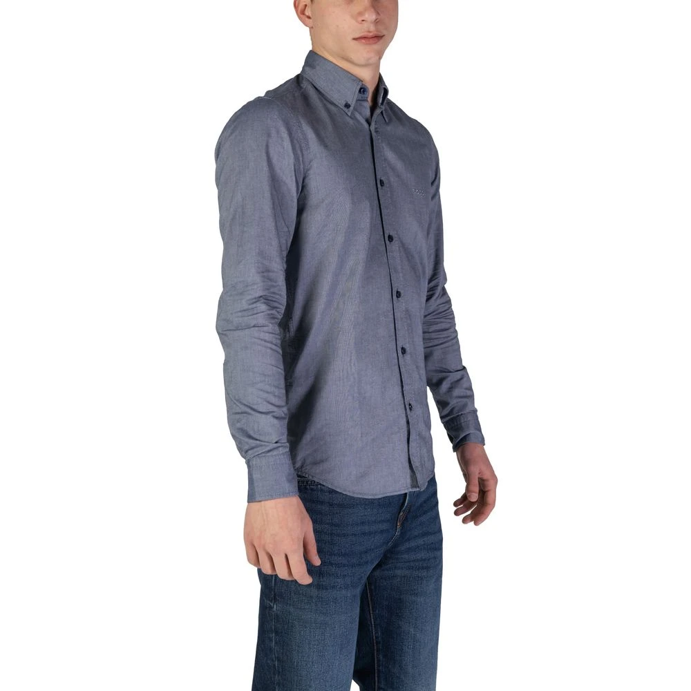 Hugo Boss Blauw Katoenen Overhemd Lange Mouw Blue Heren