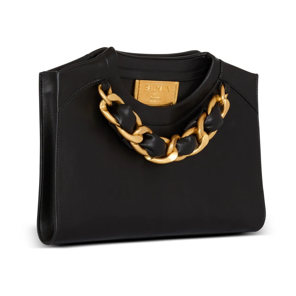Balmain Crewneck met rits van kalfsleer Black Dames
