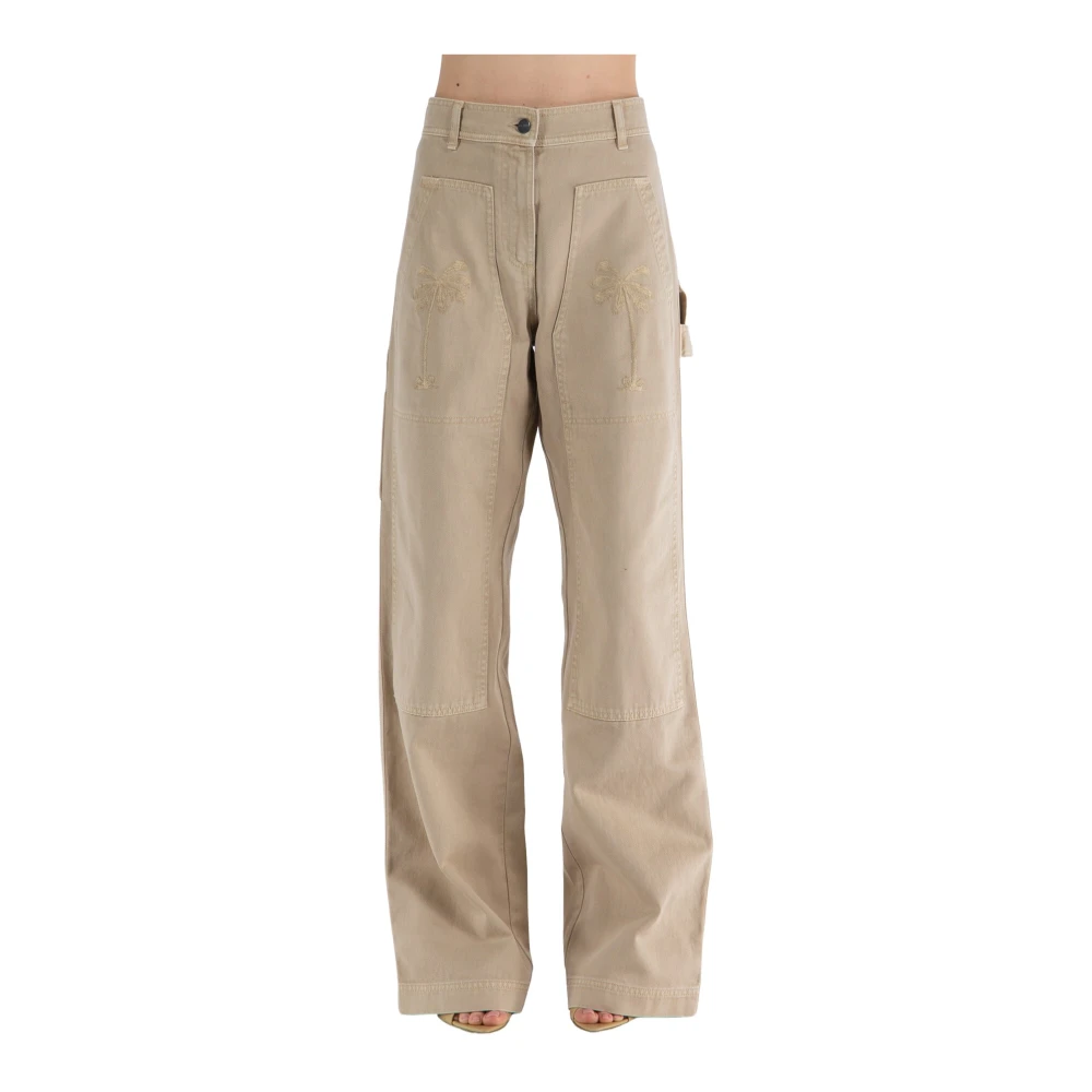 Palm Angels Women's Beige Straight Trousers - Straight Trousers - Xs - Trousers