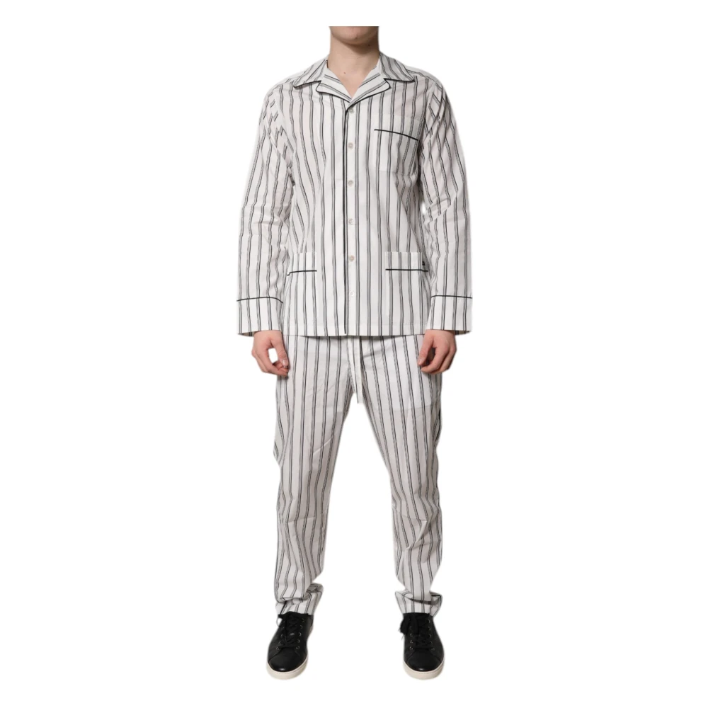 Dolce & Gabbana Mannelijk Wit Nachtkleding Heren, S, Katoen, Gestreept Katoenen Heren Pyjamaset Nachtkleding