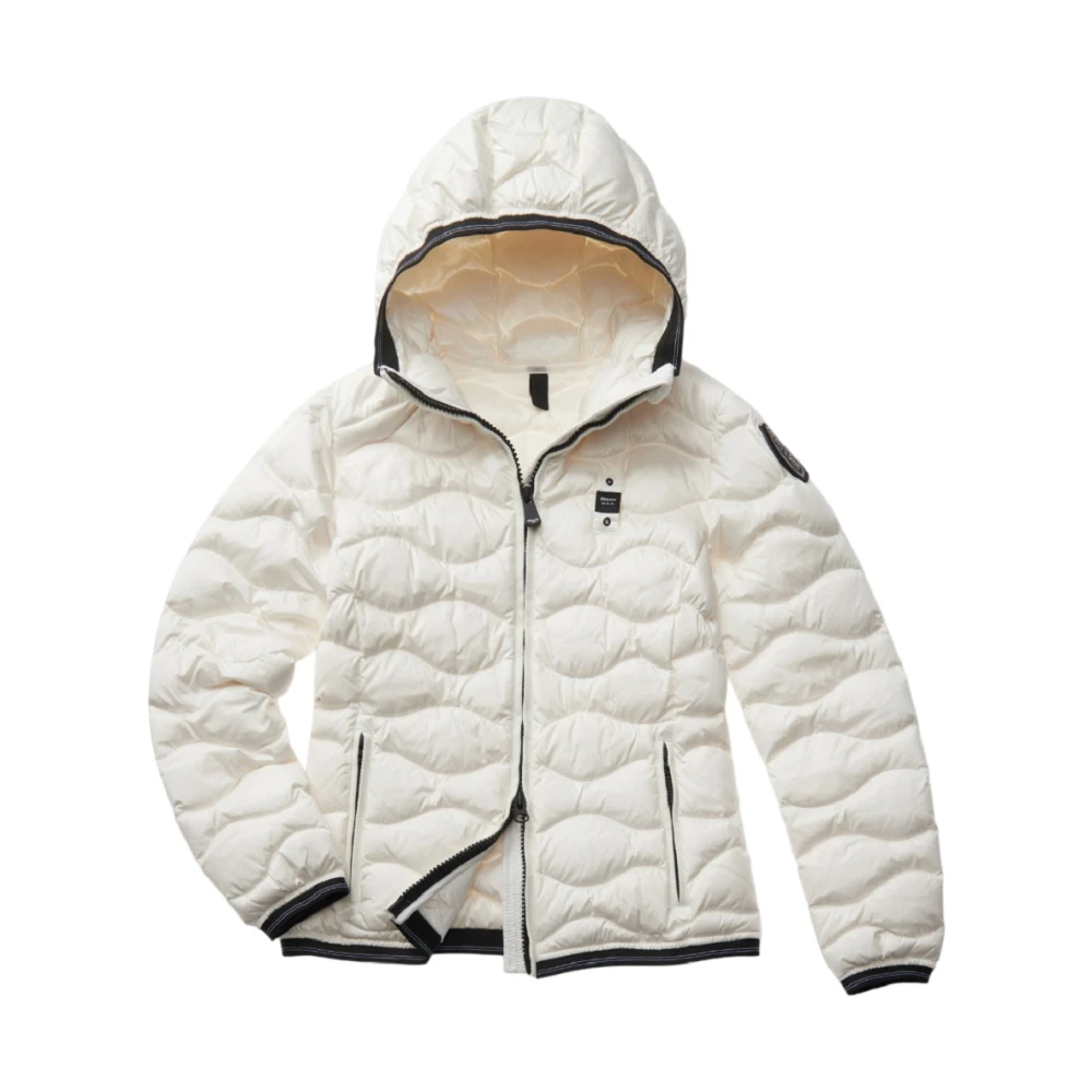 Blauer Witte Donsjas Horizontale Golven White Dames