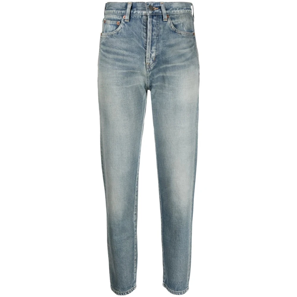 Saint Laurent Vervaagde High-Rise Slim-Fit Tapered Jeans Blue Dames