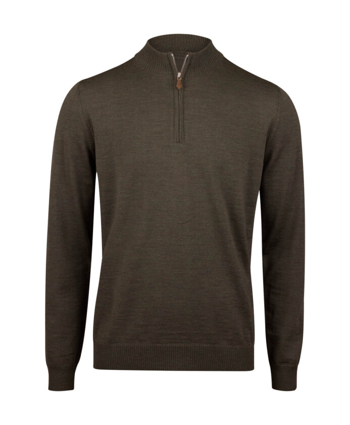 pull-vert-en-laine-merinos-texturee-a-demi-zip