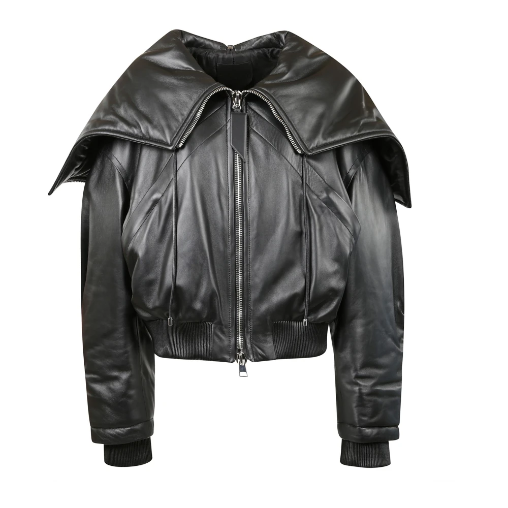 The Attico Women's Black Leather Jackets, Xs, Stylish Bomber Jacket