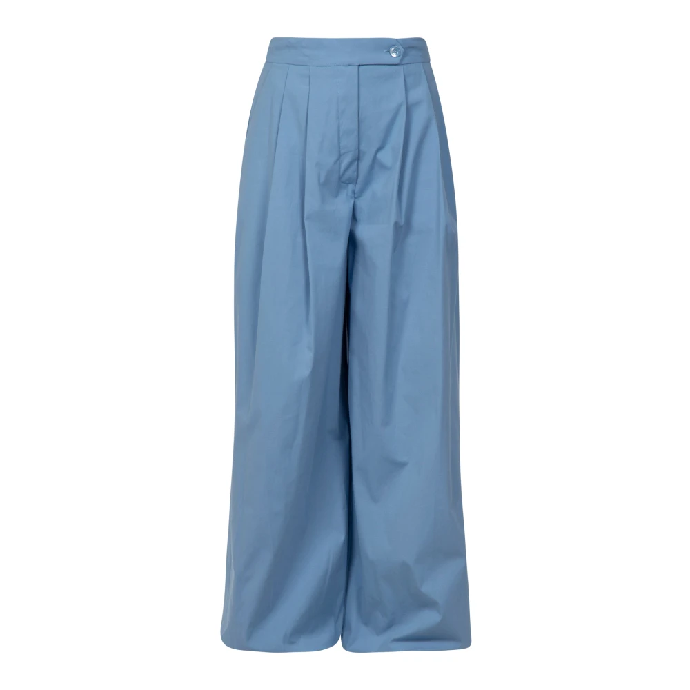 Semicouture Wijde popeline broek met voorplooien Blue Dames