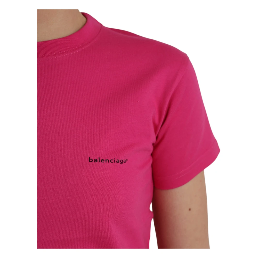 Balenciaga Katoenen T-shirt met Ronde Hals en Korte Mouwen Pink Dames