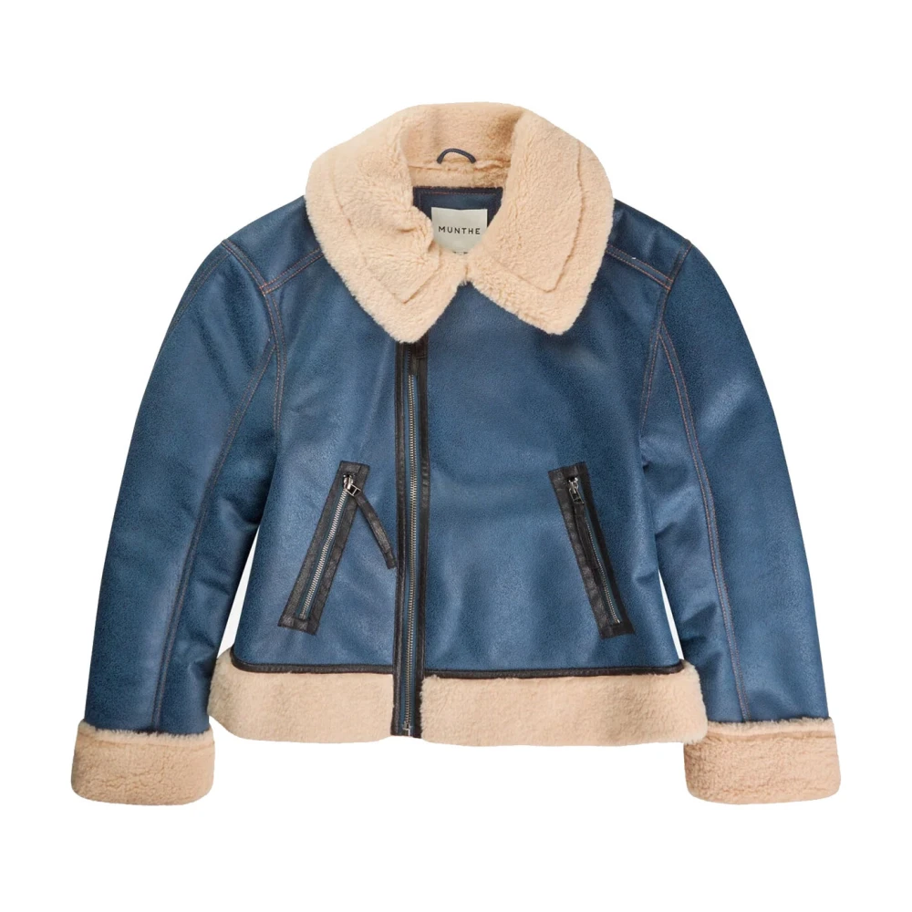 Munthe Veganistisch leren jas met pluche voering Blue Dames