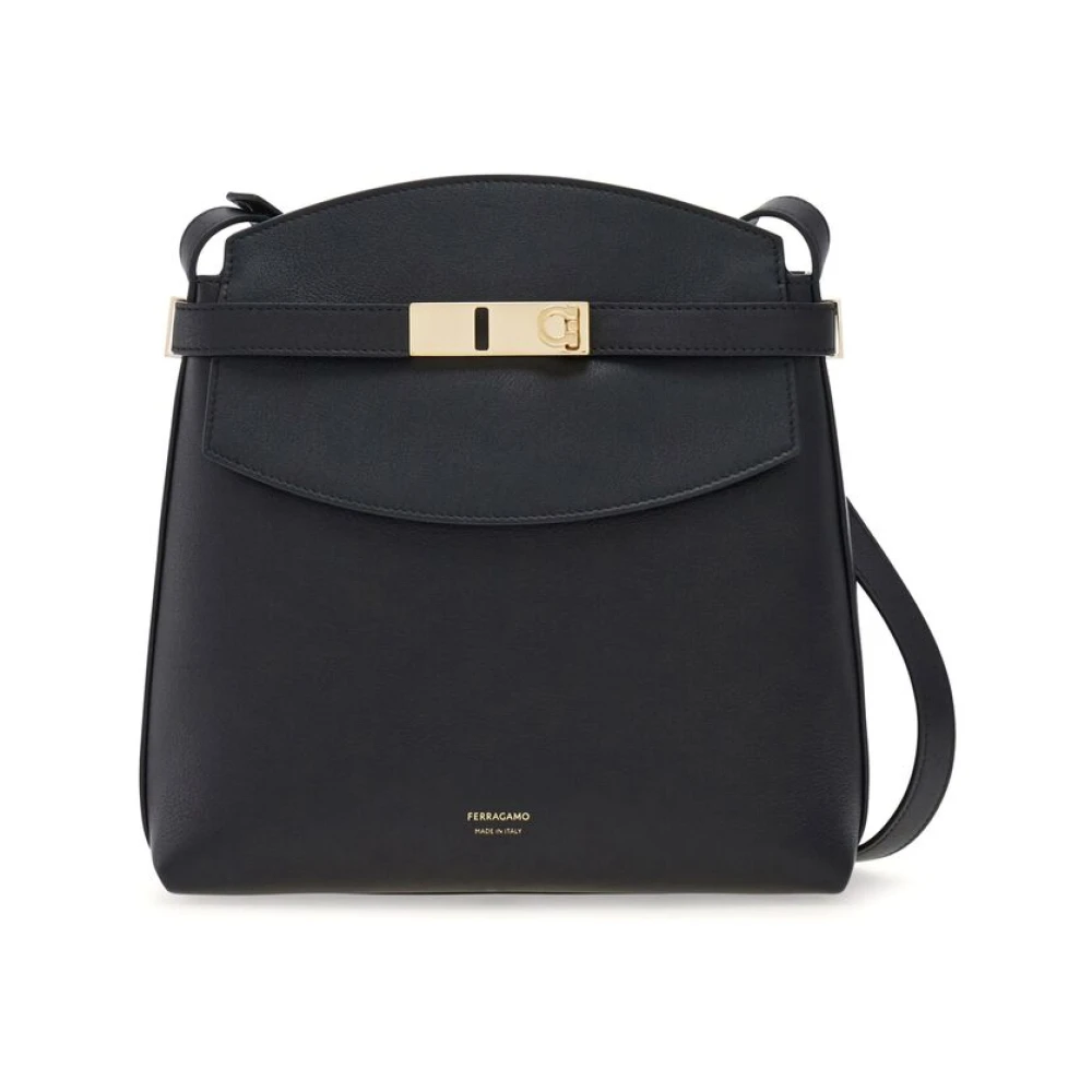 Salvatore Ferragamo Zwarte Gancini Plaque Schoudertas Black Dames