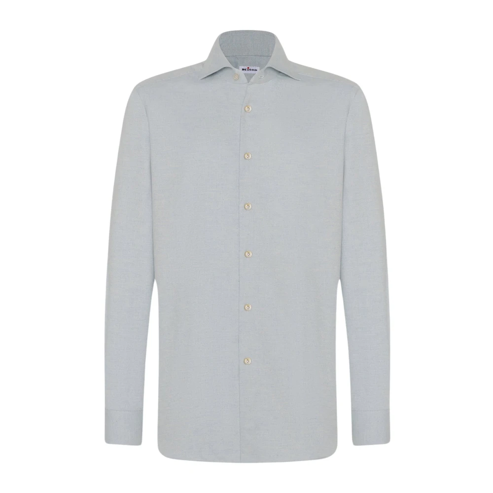 Kiton Flanel Katoenen Overhemd Blue Heren