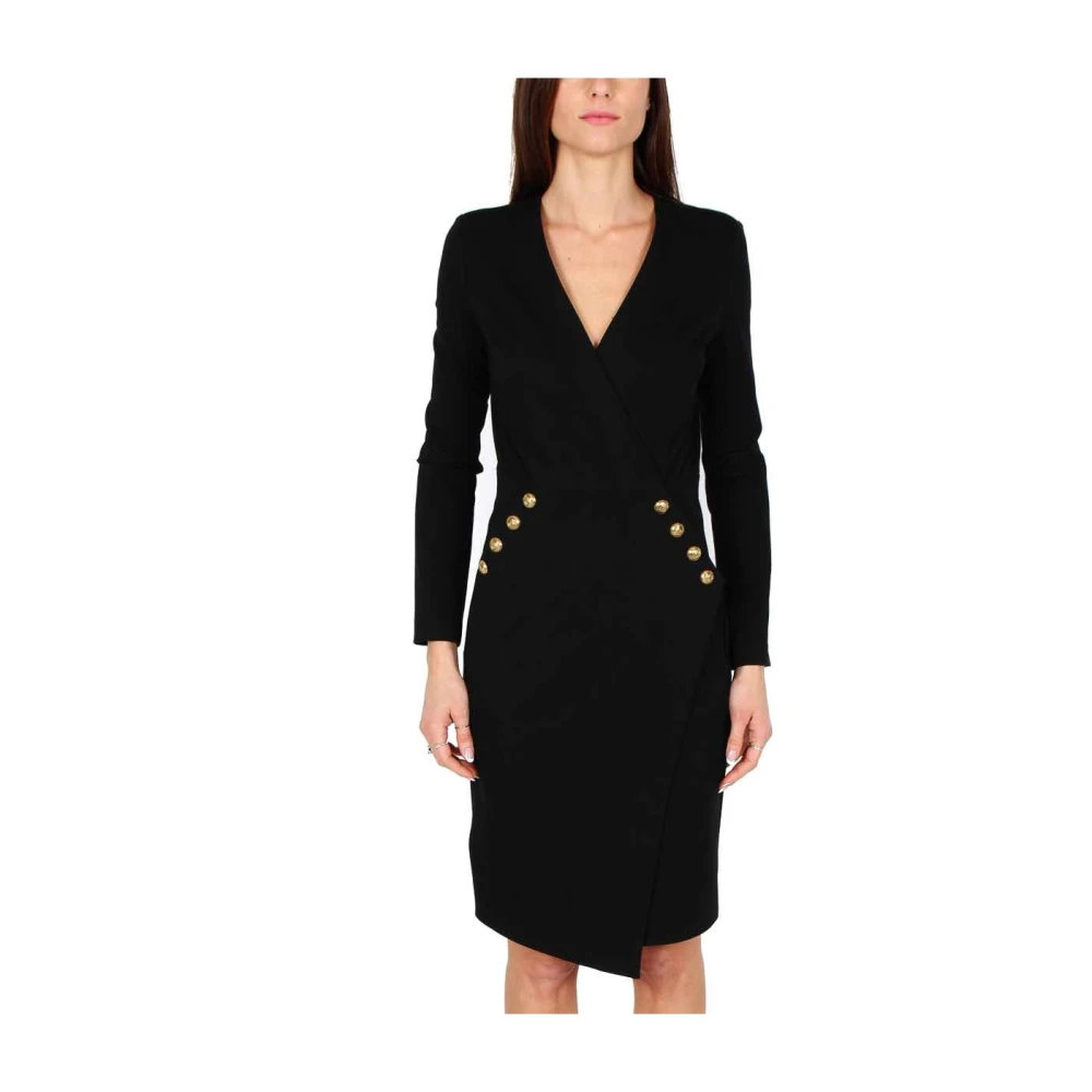 Pinko Zwarte Wrap Jersey Jurk met Gouden Knopen Black Dames