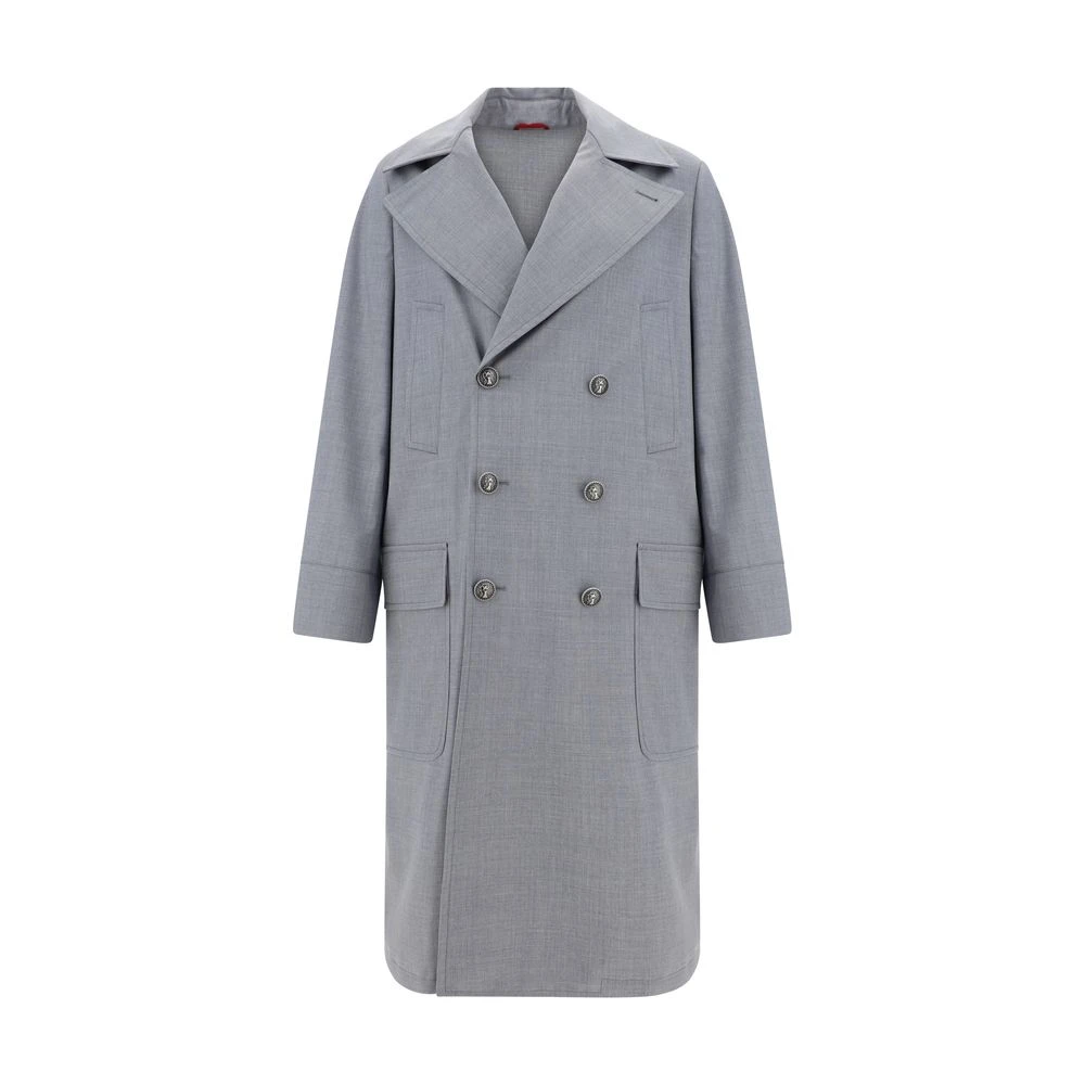 BRUNELLO CUCINELLI Dubbelbreasted wollen jas met contrasterende knopen Gray Heren