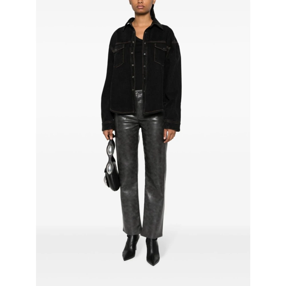 Agolde Leather Trousers Gray Dames